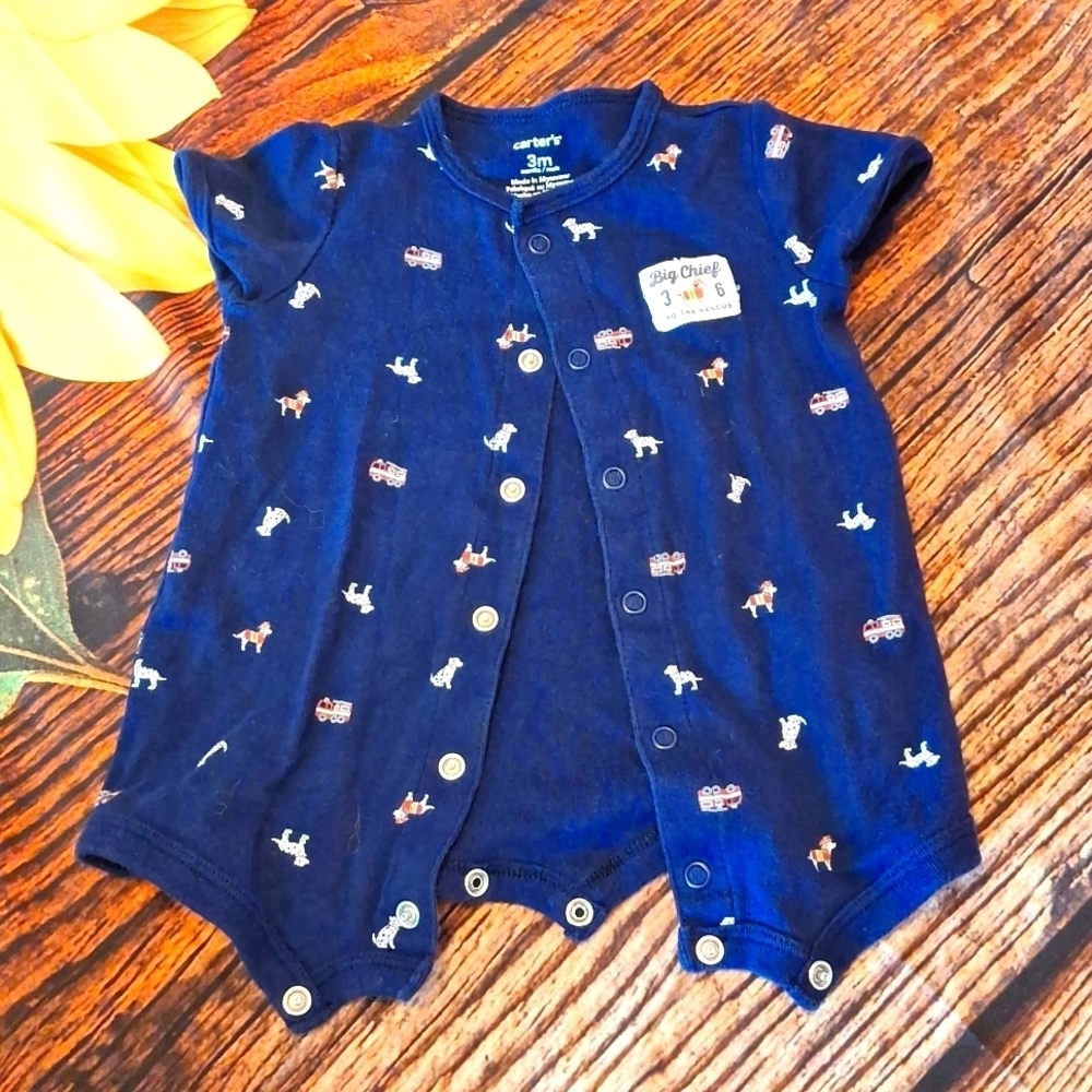 CARTER'S 3 MONTH BOYS ROMPER BLUE PUPPY PRINT